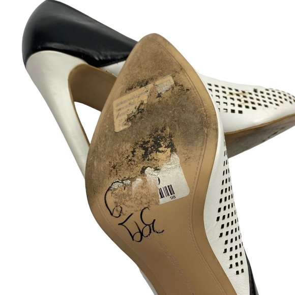 French Connection Maya Pumps Size 37.5 US 7.5 Perforated Leather Pointy Toe - Picture 8 of 12
